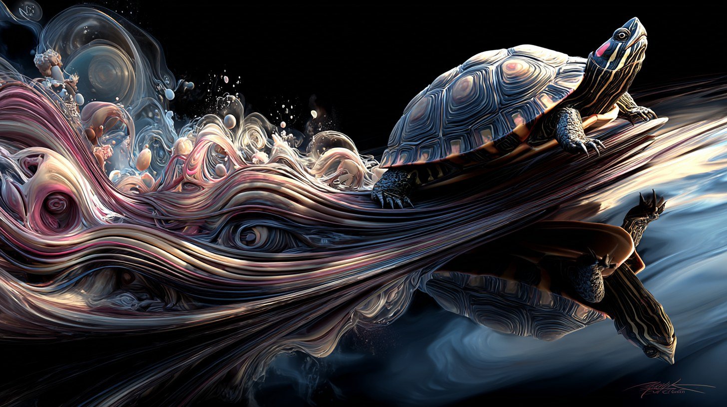 Tortue et vague abstraite